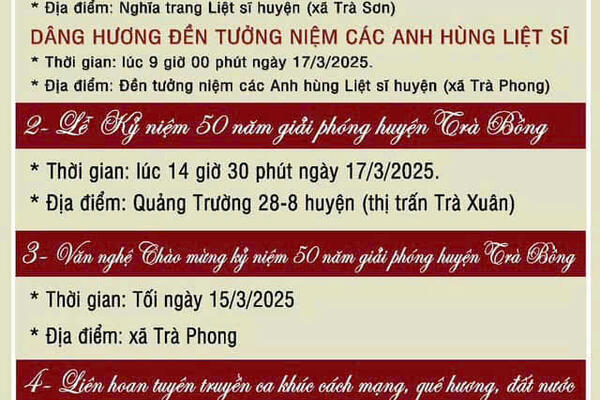 CHUỖI HOẠT ĐỘNG CHÀO MỪNG KỈ NIỆM 50 NĂM GIẢI PHÓNG HUYỆN TRÀ BỒNG (18/3/1975 - 18/3/2025)